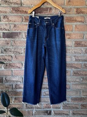 Levi’s Size 25 Dark Wash High Rise Straight Crop Jeans Raw Frayed Hem